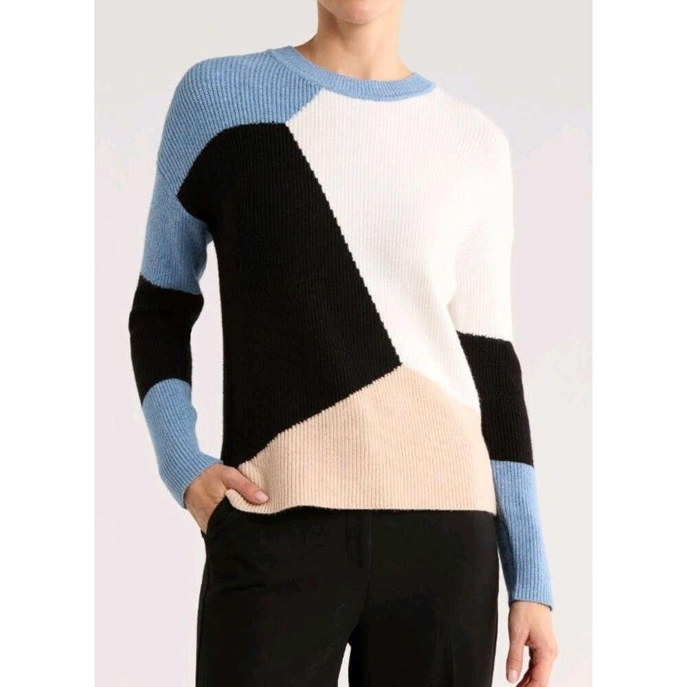 Tahari Abstract Colorblocking Sweater Crewneck Ribbed Business Casual M